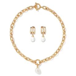 The Met Store Jewelry Sets*Cypriot Twist Pearl Chain Pendant Necklace and Triple-Hoop Earrings Set