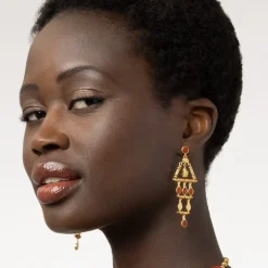 The Met Store Earrings*Egyptian Nefer Amulet Red Jasper Chandelier Earrings