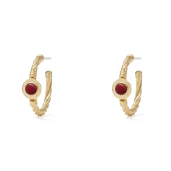 The Met Store Earrings*Garnet Cabochon Twisted Hoop Earrings