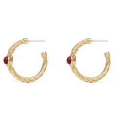 The Met Store Earrings*Garnet Cabochon Twisted Hoop Earrings