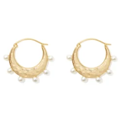 The Met Store Earrings*Hammered Crescent Pearl Hoop Earrings