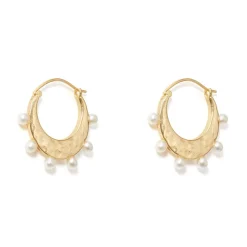 The Met Store Earrings*Hammered Crescent Pearl Hoop Earrings