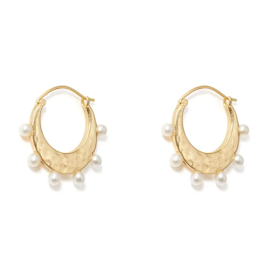 The Met Store Earrings*Hammered Crescent Pearl Hoop Earrings