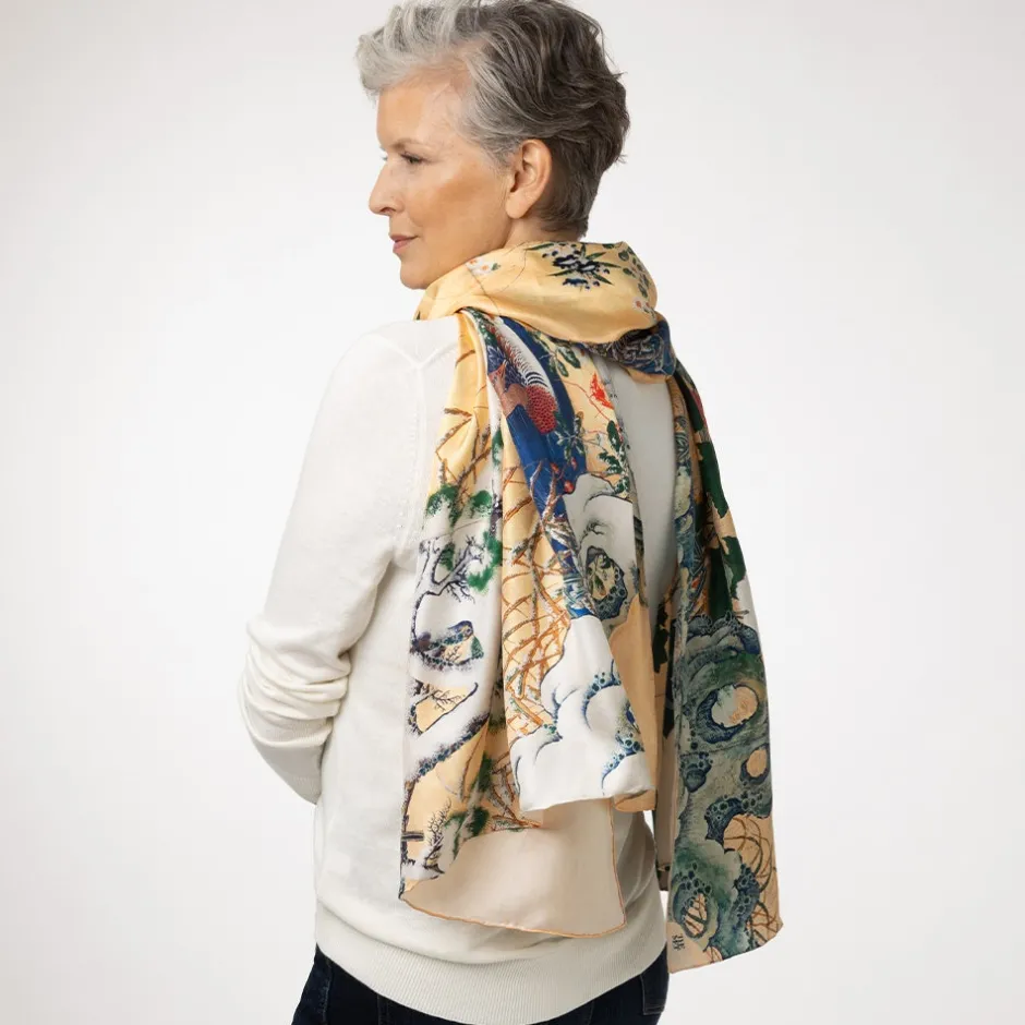 The Met Store Scarves & Wraps*Momoyama Cranes and Flowers Oversize Silk Shawl