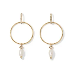 The Met Store Earrings*Royal Tudor Forward-Facing Hoop Earrings with Pearl Drops
