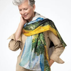 The Met Store Scarves & Wraps*Van Gogh Wheat Field with Cypresses Oversize Oblong Silk Scarf